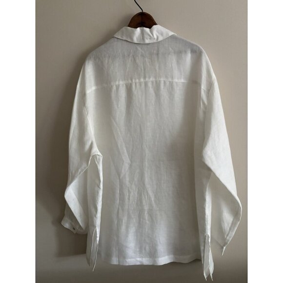NEW 90s Large White Button Up Shirt Oversized Pocket Long Sleeve Linen Top 2X - Picture 7 of 11